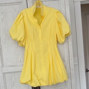 Jonathan Simkhai Yellow Puff-Sleeve Mini Dress